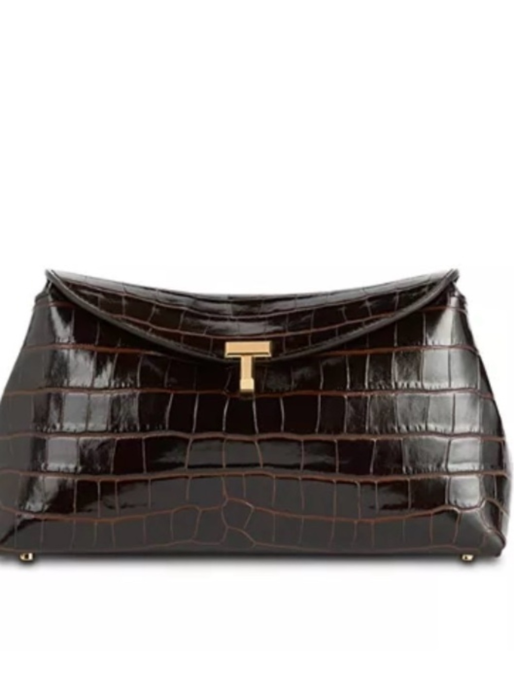 Toteme T-Lock Croc Embossed Leather Clutch in Dark Brown